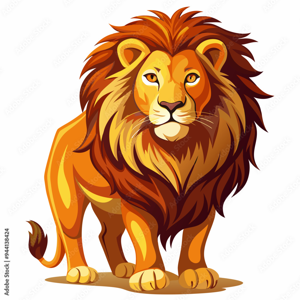 Standing Lion with a Majestic Mane and Intense Gaze Standing Lion with a Majestic Mane and Intense Gaze