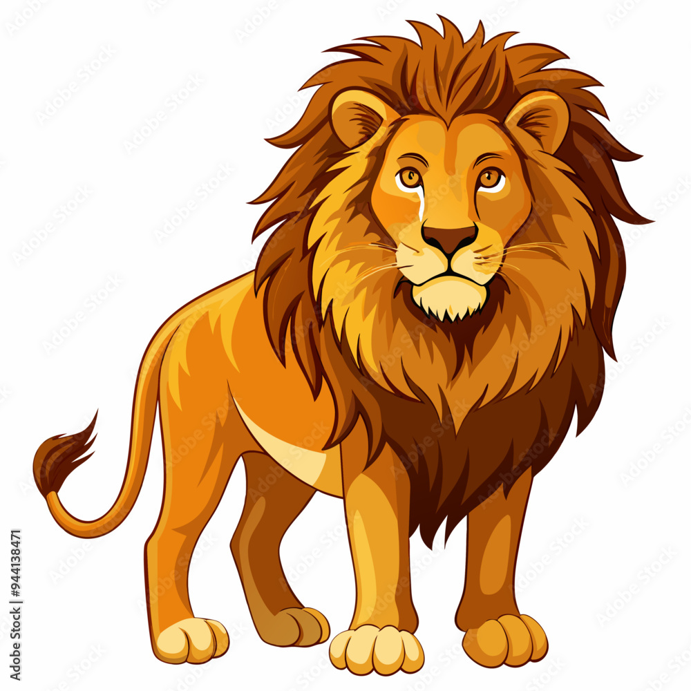 A Cartoon Illustration of a Standing Lion with a Full Mane A Cartoon Illustration of a Standing Lion with a Full Mane