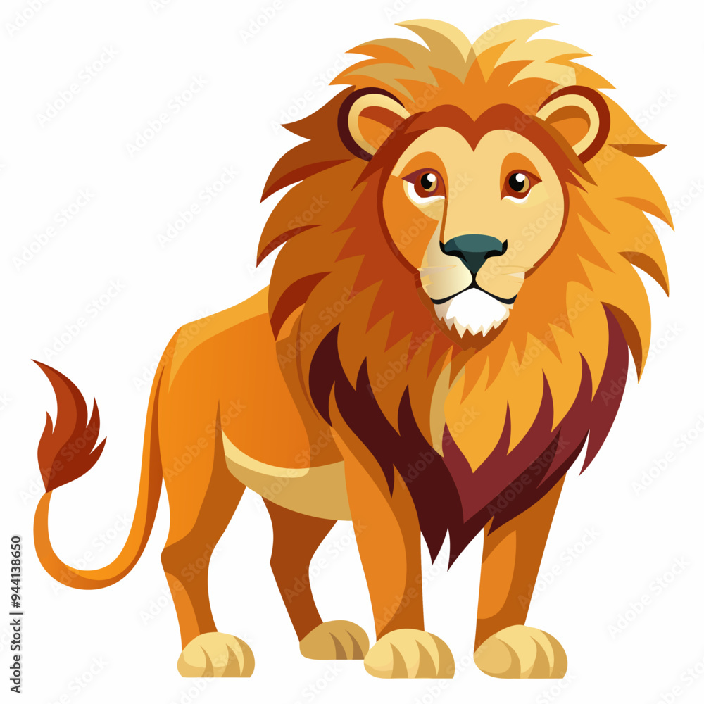 A Cartoon Lion with a Brown Mane and Tail A Cartoon Lion with a Brown Mane and Tail