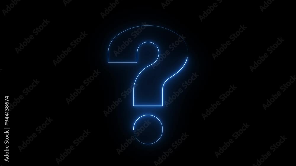 Question mark by neon icon in blue color on black background. Question mark by neon icon in blue color on black background.