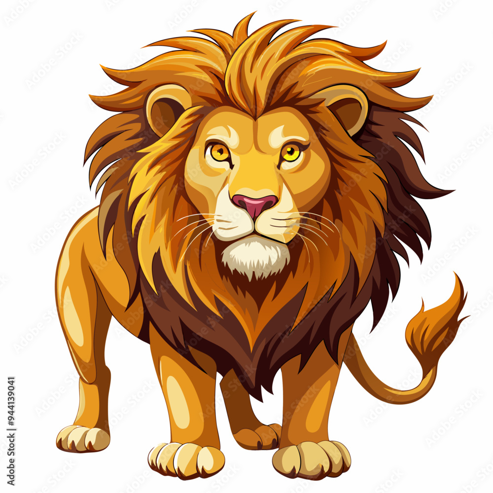 A majestic lion with a thick mane, standing on a white background. A majestic lion with a thick mane, standing on a white background.