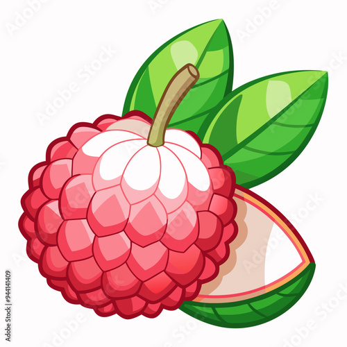 A Whole Lychee with One Half Sliced Open