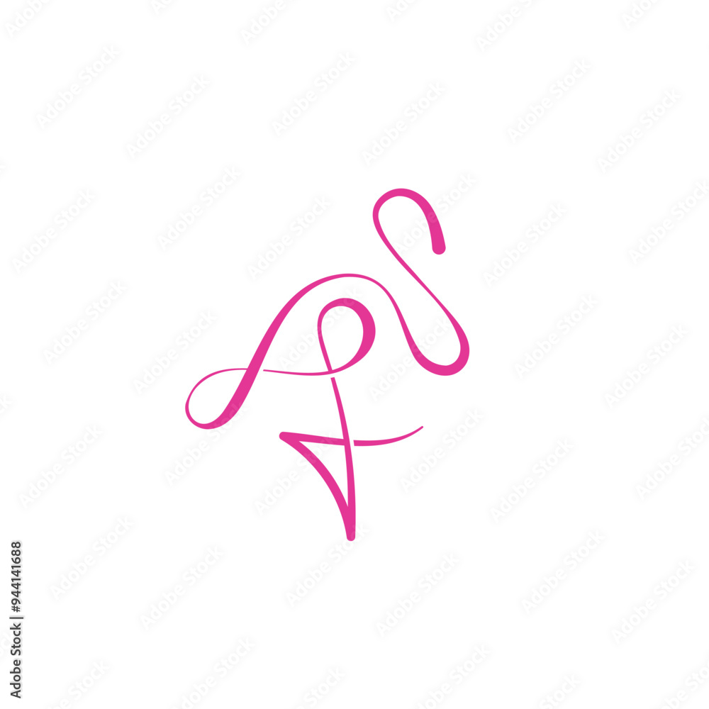 Elegant Pink Flamingo Bird in Script Letter Logo Design Vector Elegant Pink Flamingo Bird in Script Letter Logo Design Vector