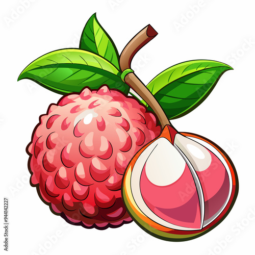 A Whole Lychee Fruit and a Halved Lychee