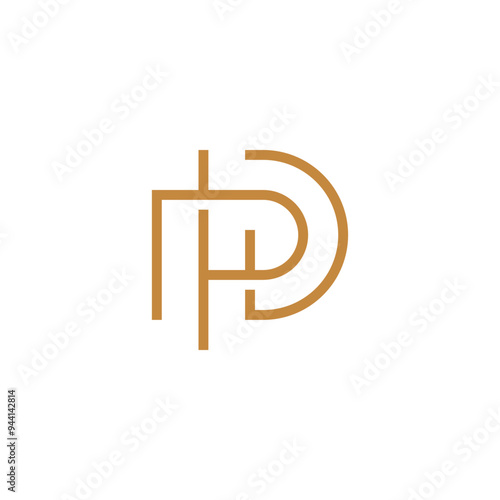 P, H, and D PHD Initial Monogram in Gold Line Style Logo Design Vector