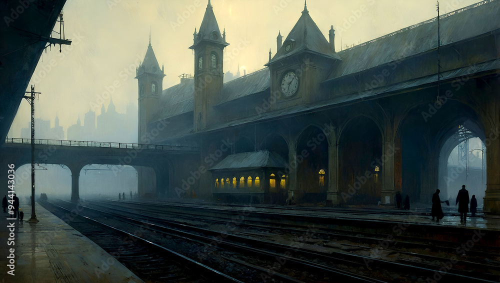 Fototapeta premium huge gothic industrial railway station