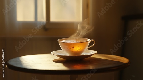 Wallpaper Mural Steam Rising from a Cup of Tea on a Wooden Table Torontodigital.ca