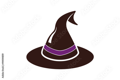 A minimalist illustration of a dark wizard hat with a purple band, symbolizing magic and mystique