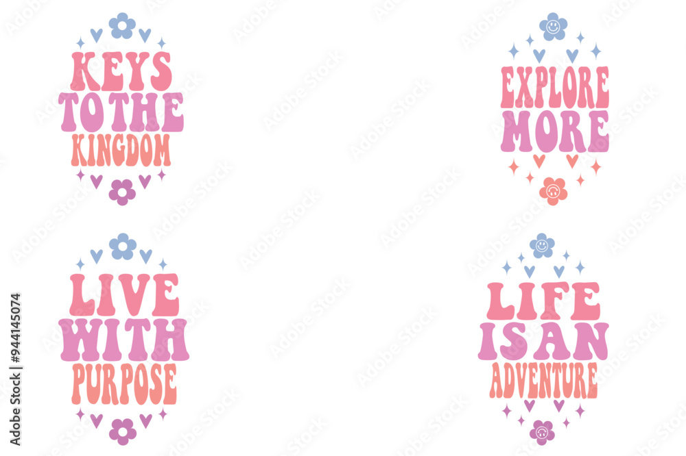 Naklejka premium Keys to the Kingdom, Explore More, Live with Purpose, Life is an Adventure keychain template designs