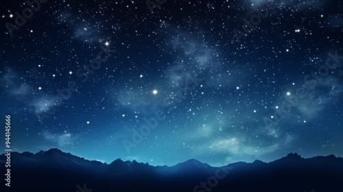 Beautiful starry night with twinkling stars, deep blue sky, open space for copy