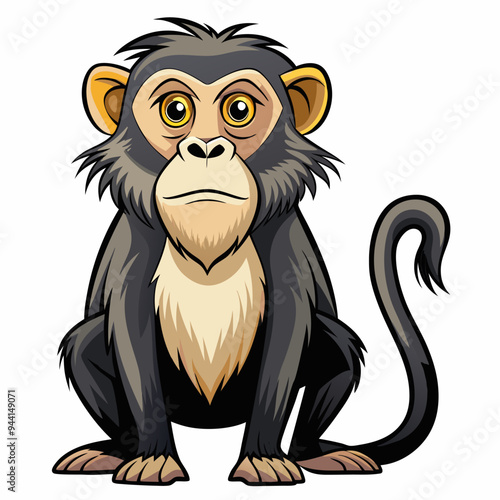 Cartoon Illustration of a Sitting Chimpanzee