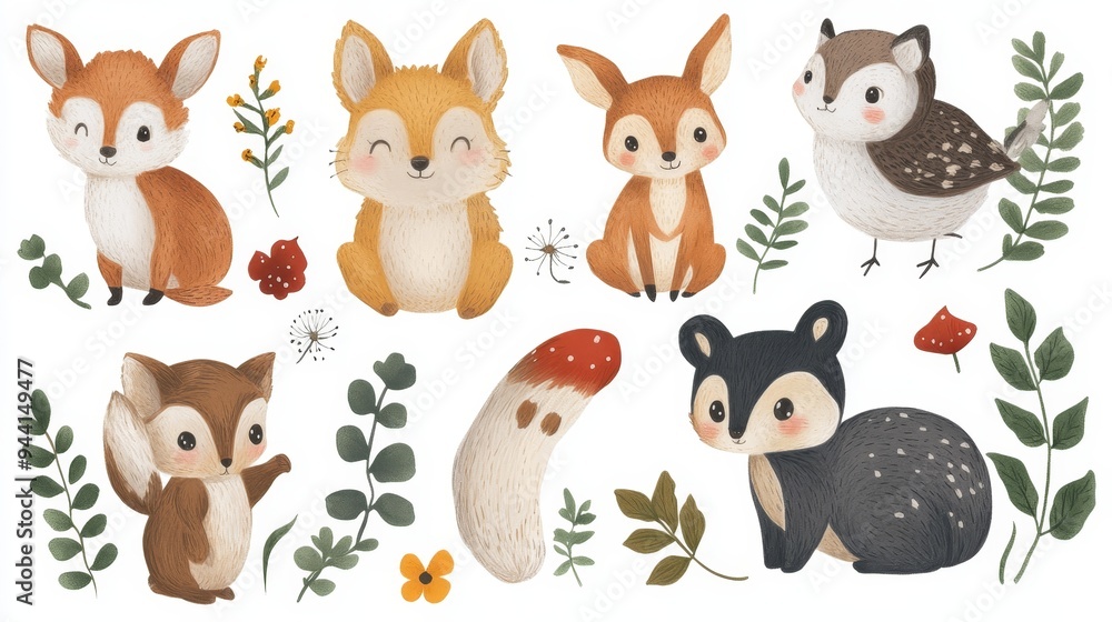 Fototapeta premium Adorable Forest Animals Clipart Illustration