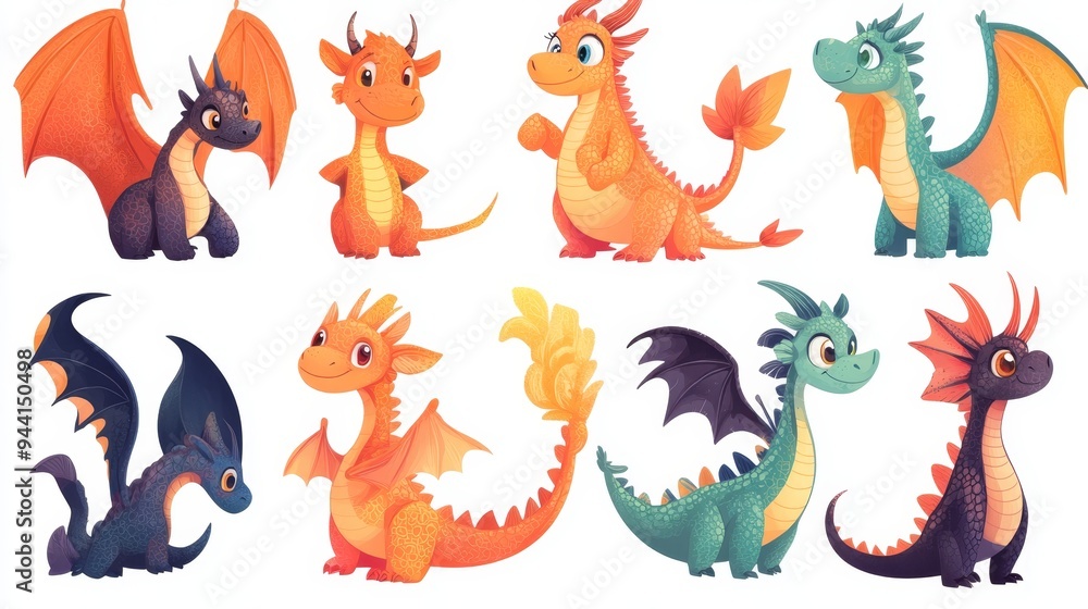 Fototapeta premium Cartoon Dragons Set