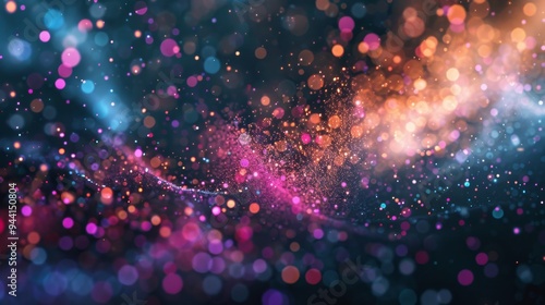 Colorful particles in motion on a dark background