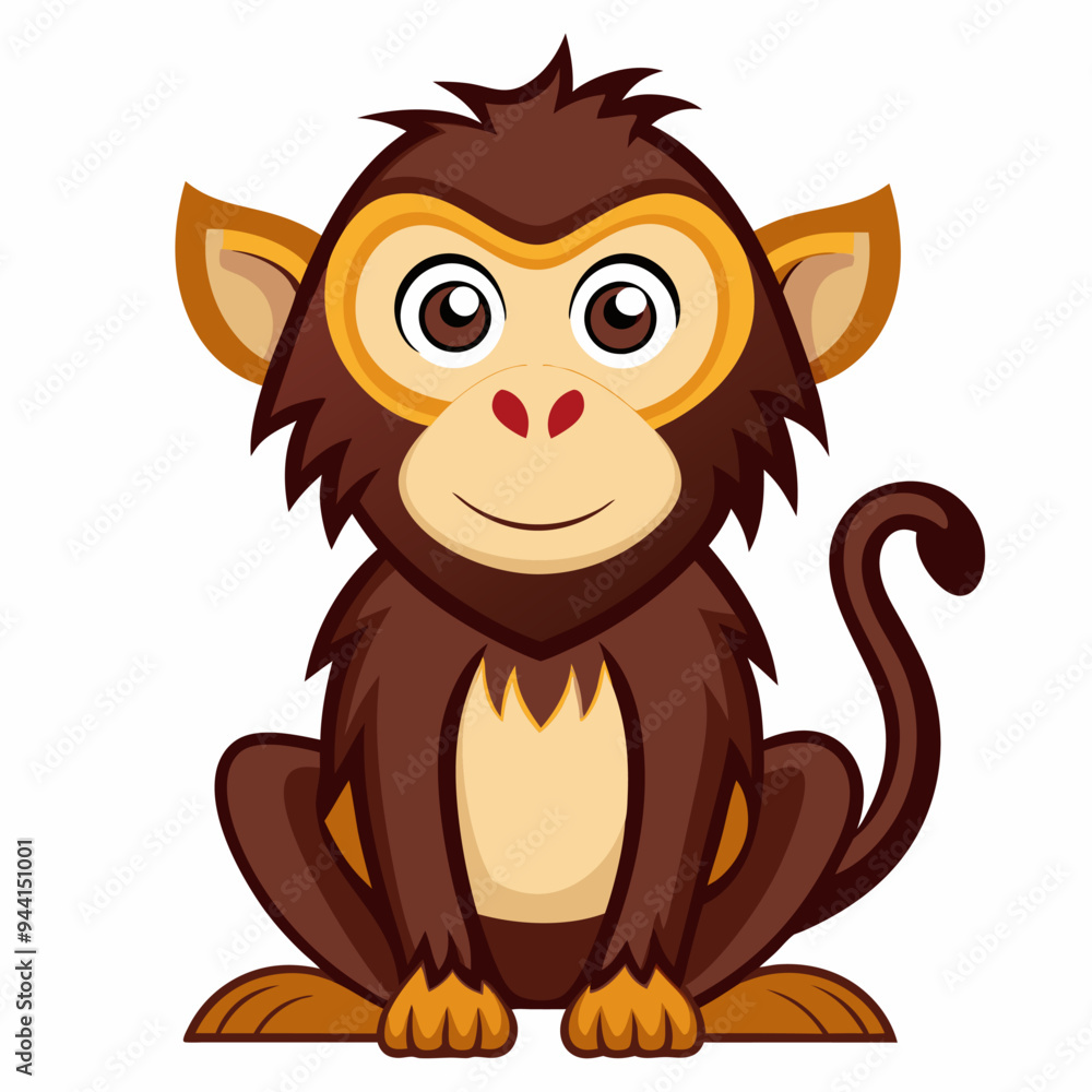 Cartoon Illustration of a Brown Monkey Sitting with a Smile