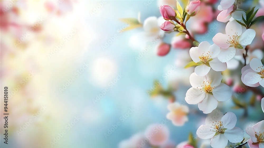 Beautiful Spring Blossoms Against a Soft Blue Background Beautiful Spring Blossoms Against a Soft Blue Background