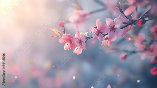 Beautiful Cherry Blossom Branch With Soft Focus Background