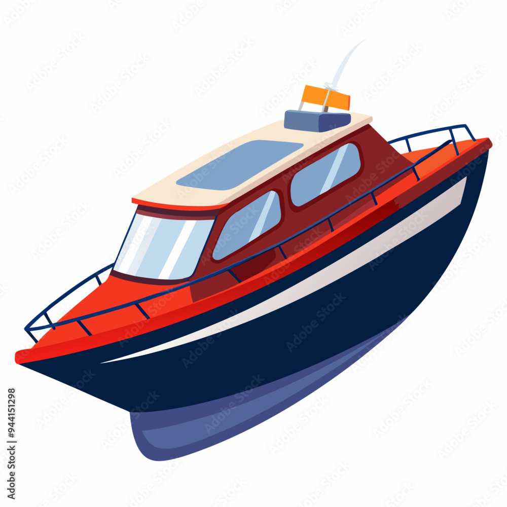 Naklejka premium Red and Blue Speedboat with White Stripe and Orange Light
