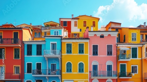 Colorful Italian Townhouses Under Blue Sky