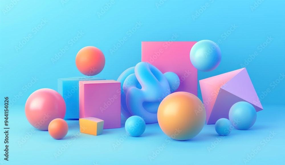 Abstract 3D Shapes on Blue Background Abstract 3D Shapes on Blue Background