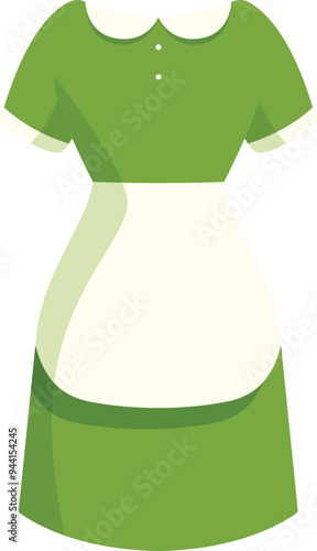 Green maid uniform dress with white apron representing housekeeping services, domestic help and cleaning lady profession
