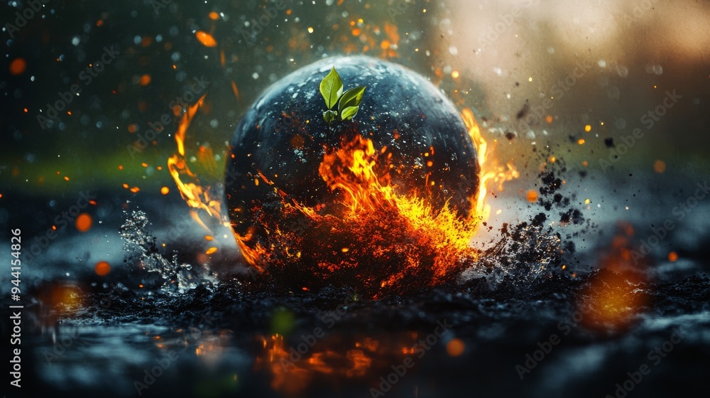 Earth with dynamic fire, water, wind, and soil elements Earth with dynamic fire, water, wind, and soil elements