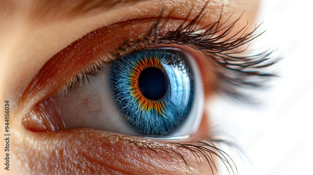 Fototapeta premium Close-up of a human eye with blue iris and dark pupil