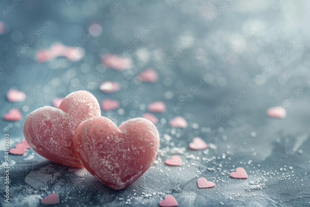 Obraz premium Valentines day background with two pink hearts and copy space for text