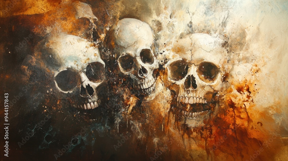 Three Skulls in a Gory Abstract Background Three Skulls in a Gory Abstract Background