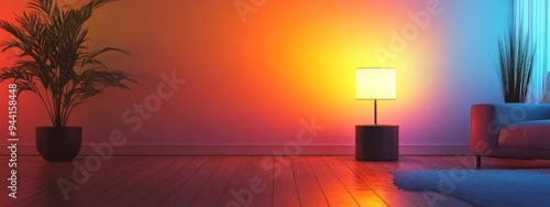 3D rendering of an opal color lamp illuminating a room photo