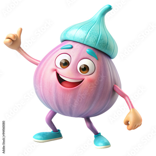 Stylish Fig fruit with cap, Funny action fruit clipart png design photo