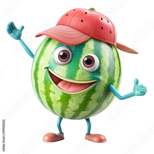 Stylish Watermelon with cap, Funny action fruit clipart png design photo