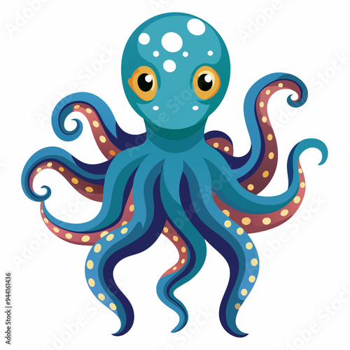 Cartoon Blue Octopus with Large Eyes and Tentacles
