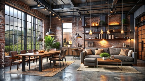 Industrial Chic Alchemy - Raw Metal, Exposed Brick, Dim Lighting, Grunge Aesthetics, Monochromatic