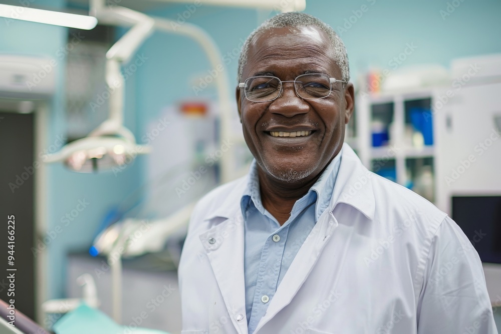 Portrait of a smiling middle aged male dentist in modern clinic Portrait of a smiling middle aged male dentist in modern clinic