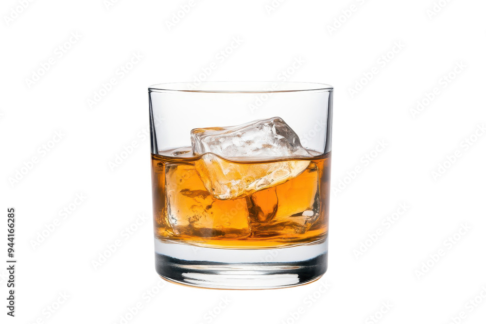 A glass of whiskey with ice, perfect for capturing the essence of relaxation and enjoyment in a classic drink. A glass of whiskey with ice, perfect for capturing the essence of relaxation and enjoyment in a classic drink.
