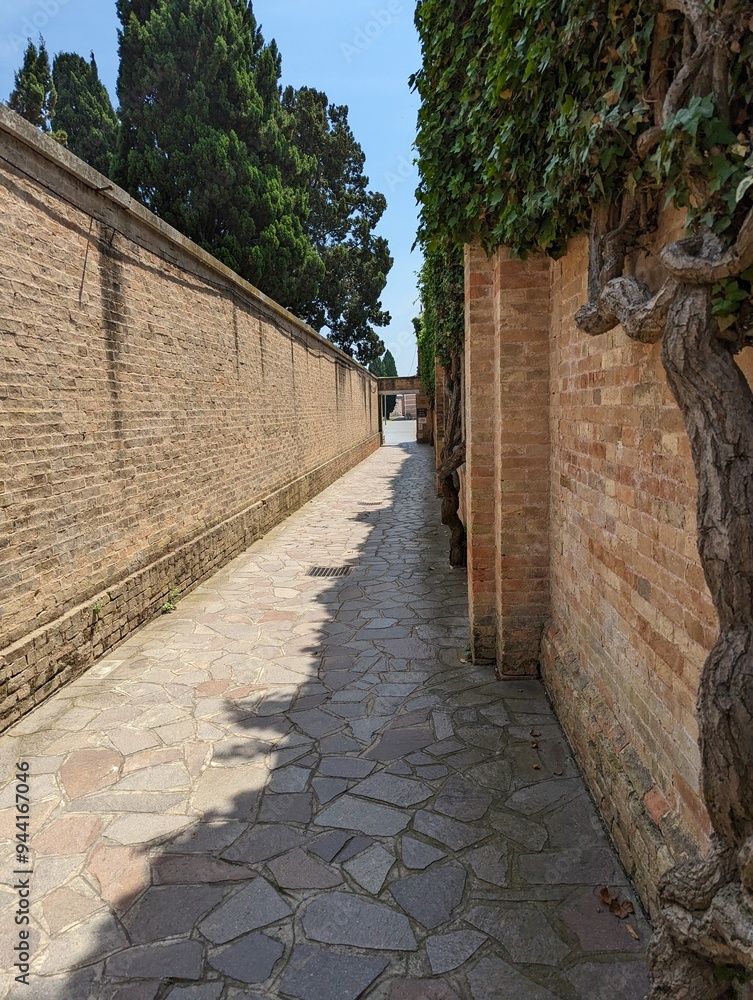 Brick alleys at the cemetery of San Michele in Venice, Italy Brick alleys at the cemetery of San Michele in Venice, Italy