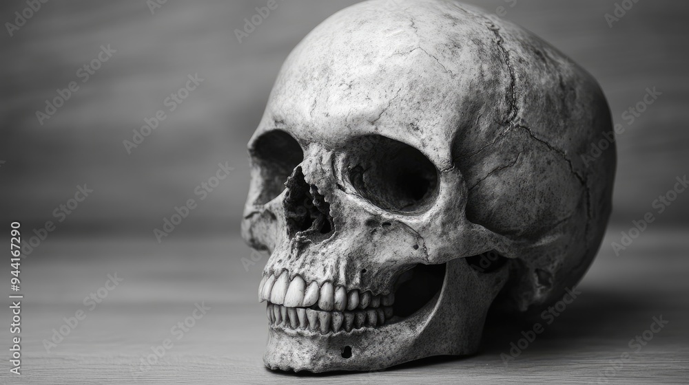 A Single Human Skull in Black and White A Single Human Skull in Black and White