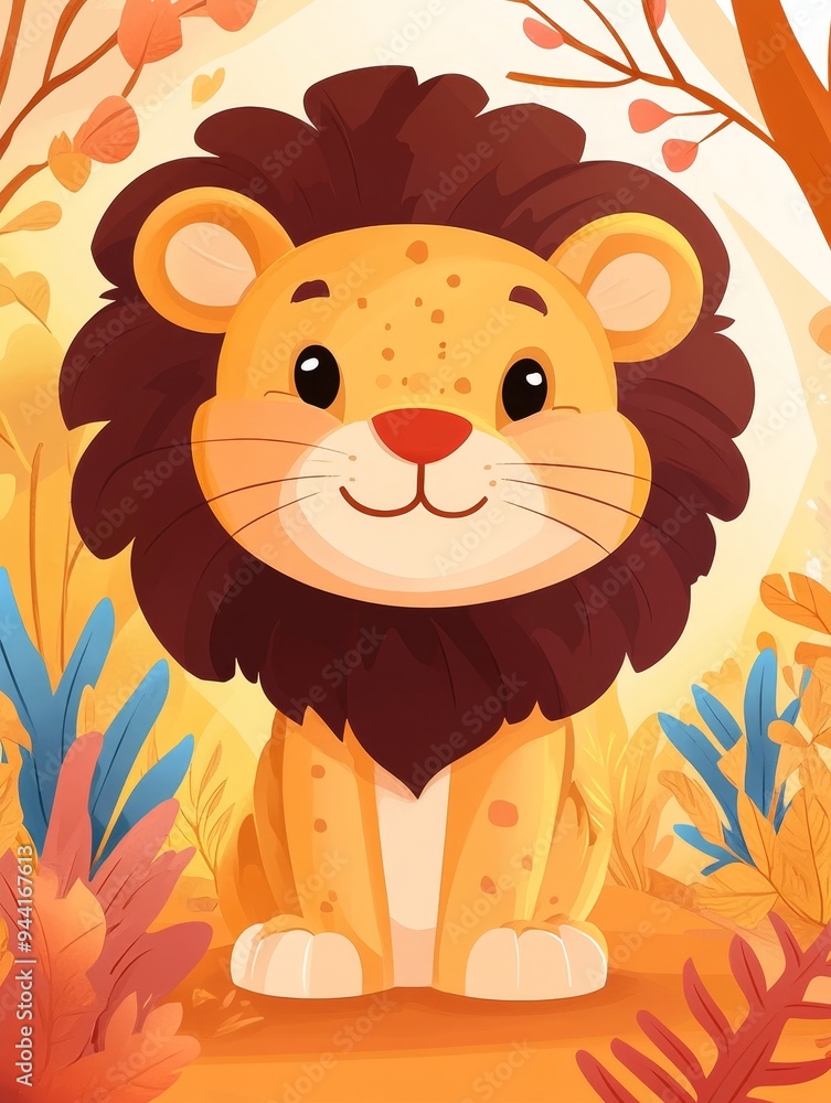 Adorable Lion Cub in Autumnal Setting Adorable Lion Cub in Autumnal Setting