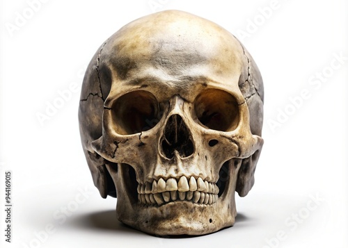 Wallpaper Mural Isolated human skull on a clean white background, eerie yet fascinating, with subtle shadows highlighting the intricate details of the bony structure. Torontodigital.ca