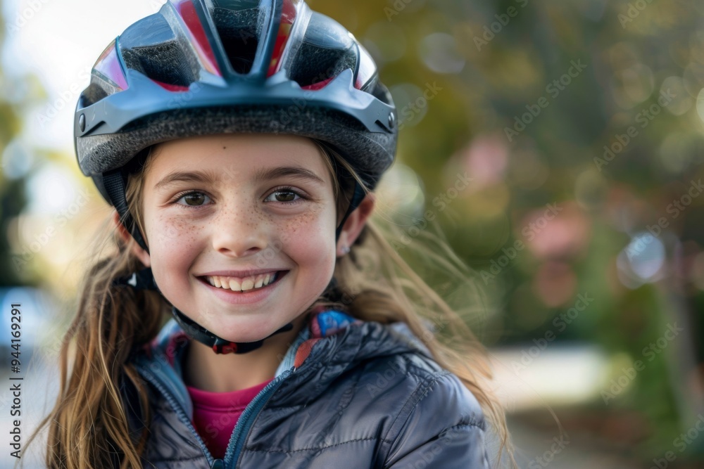 Smiling little girl with bicycle helmet portrait Smiling little girl with bicycle helmet portrait