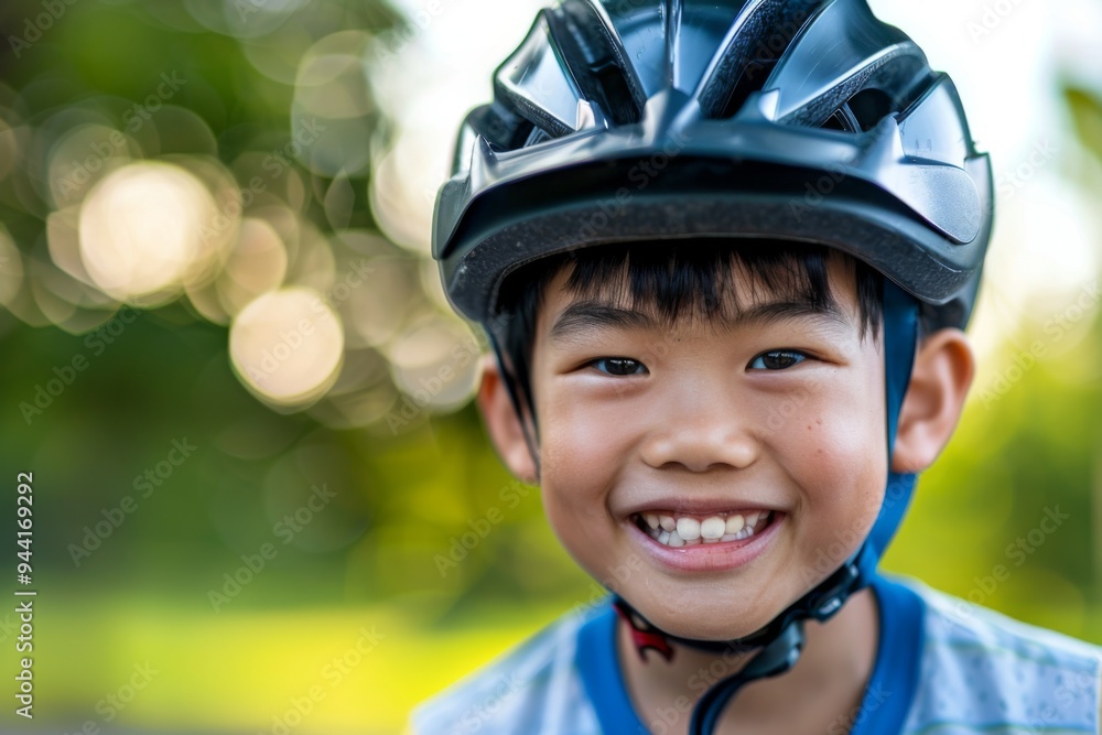 Smiling little boy with bicycle helmet portrait Smiling little boy with bicycle helmet portrait
