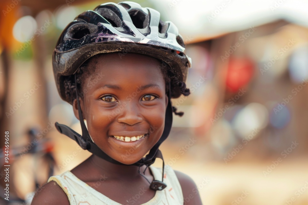 Smiling little girl with bicycle helmet portrait Smiling little girl with bicycle helmet portrait