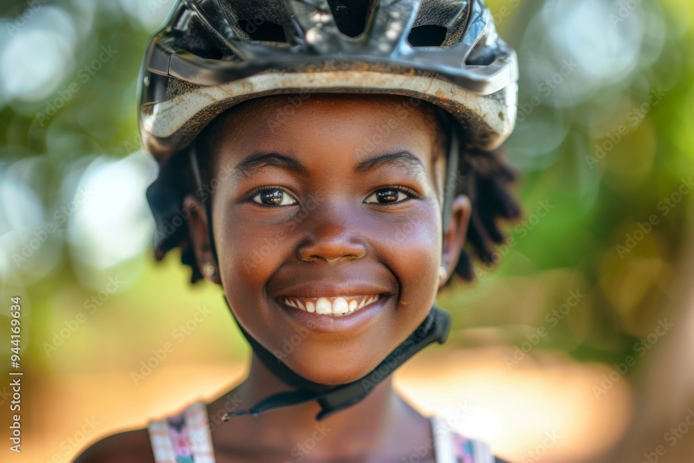 Smiling little girl with bicycle helmet portrait Smiling little girl with bicycle helmet portrait