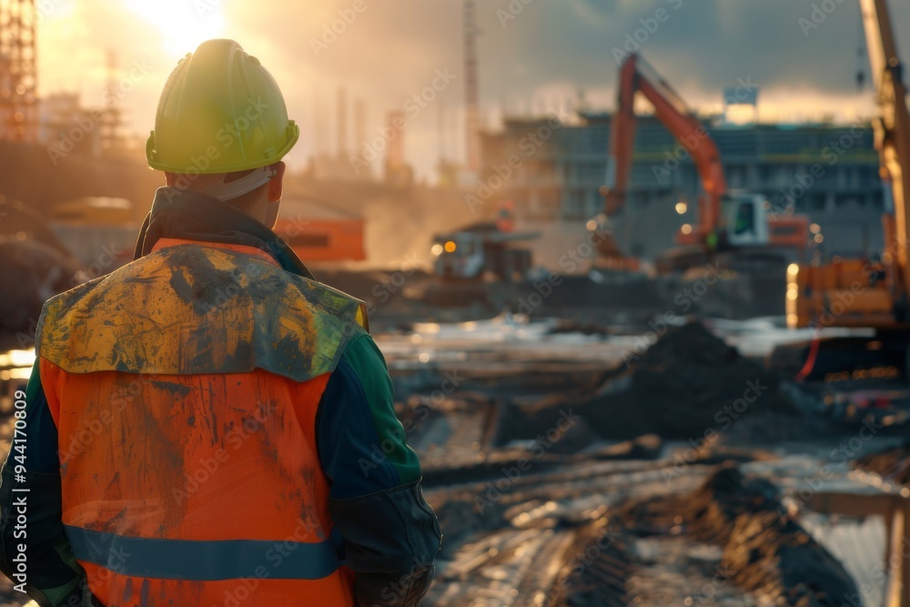 Civil engineer looking at a construction site Civil engineer looking at a construction site