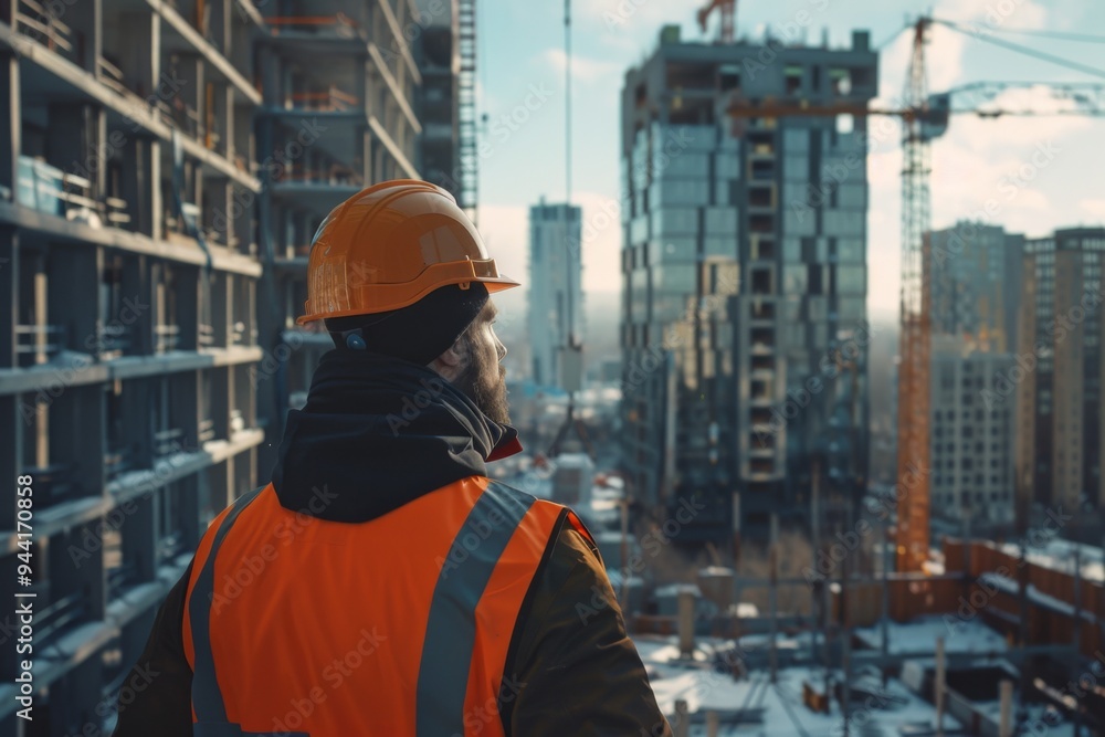 Civil engineer looking at a construction site Civil engineer looking at a construction site