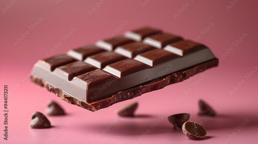 Chocolate Bar Floating Above Pink Background Illustration Chocolate Bar Floating Above Pink Background Illustration