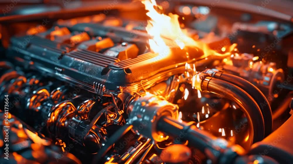 close up of a fire engine, sending sparks flying in all directions ...