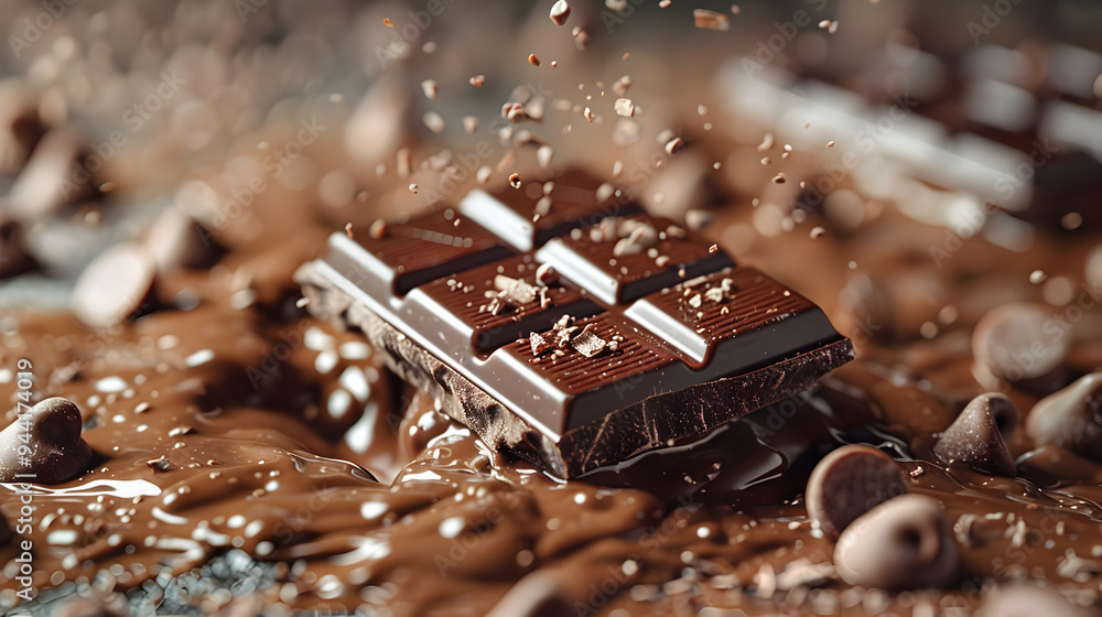 Chocolate Bar Falling into Melted Chocolate, Close-Up Photography Chocolate Bar Falling into Melted Chocolate, Close-Up Photography