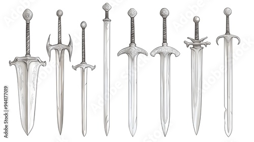 A set of swords, sabres, and longswords designed for heraldry purposes photo